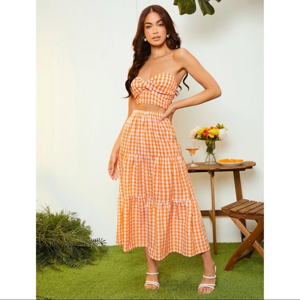 Gingham two piece skirt set